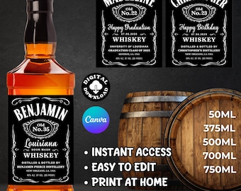 Whiskey Label Canva Template, Whiskey Custom Label, Personalized Label Template, 50ml, 375ml, 500ml, 700ml, 750ml, Digital Download