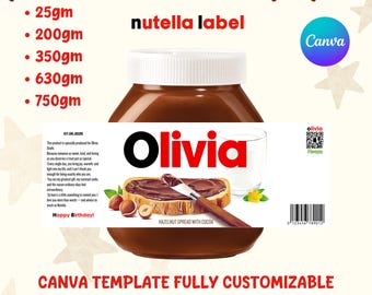 Label Chocolate Jar Canva Template, Custom Hazelnut Spread Label, Personalized Label, Custom Jar Label, Gift for Birthday, Digital Download