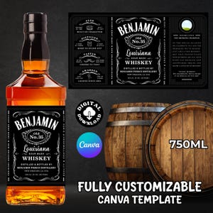 Custom Whiskey Label Canva Template: Personalized Label, 750ml Bottle, Birthday, Anniversary, Wedding (Digital Download)