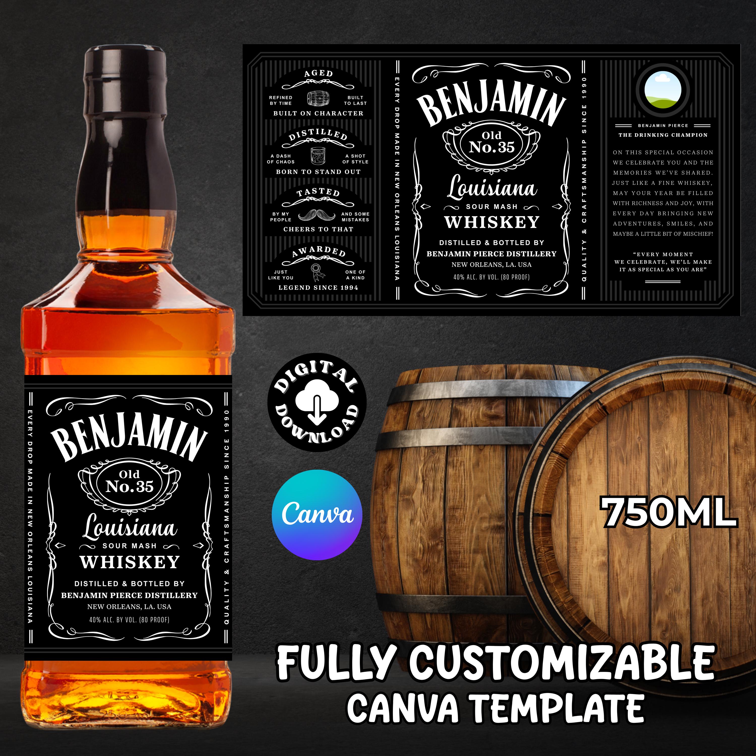 Whiskey Label Canva Template, Custom Label Printable, Personalized Label Template, Birthday, Anniversary, Wedding, 750 ml, Digital Download