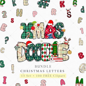 Christmas Doodle Alphabet Png Files, Christmas Letters Png, Christmas Clipart, Alphabet Doodle Set,  Christmas Sublimation, Instant Download