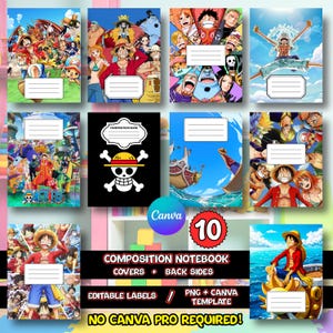 Anime Composition Notebook Covers: Printable Back to School Canva Template, Custom Composition Book Cover