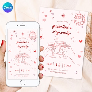 Galentine&#39;s Girl Night Invite, Valentines Day Party Invitation, Pink Galentines Girls Night Invite, Valentine&#39;s Template Printable, Editable