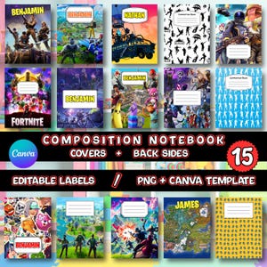 Videogame Composition Notebook Covers: Printable Back to School, Canva Template, Custom Composition Book Cover