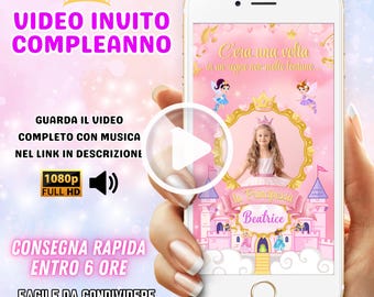 Princess Birthday Video Invitation, Girl Animated Digital Invite, Princess Theme, Princess Party, Birthday Video Invite, Digital Download