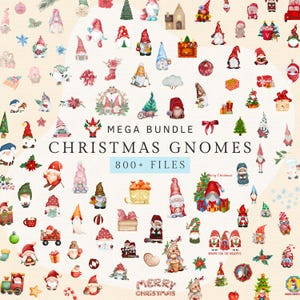 800+ Bundle Christmas Gnome Clipart, Christmas Digital Papers, Watercolor Gnome Clipart, Cute Gnome PNG, Transparent PNG, Sublimation