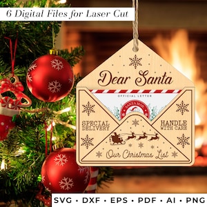 Letter to Santa Envelope Ornament SVG, Dear Santa Ornament Svg, Christmas Ornament Svg, Ornament Laser File, Laser Cut File for Christmas