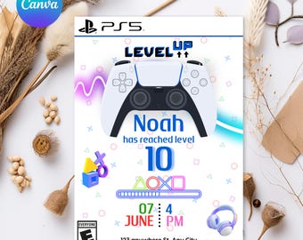 Video Game Party Invitation, LEVEL UP Birthday Invite, Gamer Party, Gamer Boy Template, Gaming Party Invite, Editable, Instant Download