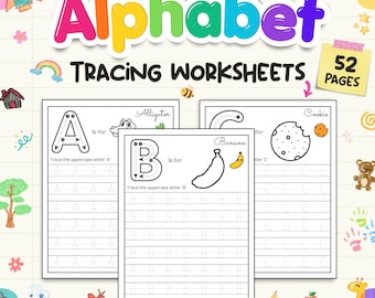Alphabet-Buch für Kinder, druckbare ABC-Arbeitsblätter PDF, Vorschul-Arbeitsbuch zur Buchstabenverfolgung, Handschriftübungen