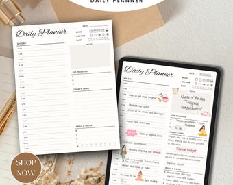 Minimalist Daily Planner, Hourly Schedule, To-Do List (A4, A5, Letter)