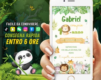 Safari Animals Birthday Invitation: Italian Jungle Theme, Custom Invite, Digital Download