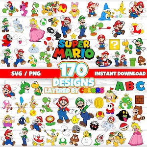Mario Clipart Bundle + Alphabet, Mario geschichtete SVG-Schnittdateien für Cricut / Silhouette, einfacher Schnitt, hohe Qualität PNG/SVG, sofortiger Download