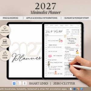 Digital Planner 2027, Digital Journal, Digital Goodnotes Template, Weekly, Daily Planner, Notability, Sunday&Monday Start, Minimalist