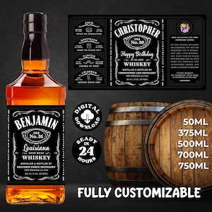 Personalized Whiskey Label: Vintage Black Label Design, Custom Bottle, Birthday, Anniversary, Graduation, Digital Download