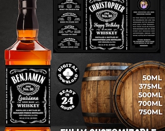 Printable Vintage WHISKEY LABEL, Custom Black Label, Personalized Bottle Label, Birthday, Anniversary, Wedding, Graduation, 750 ml