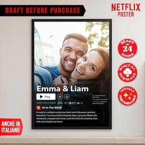 Póster de película personalizado, póster con foto personalizado, regalo de aniversario para parejas, póster de estilo cinematográfico, arte mural imprimible, descarga digital