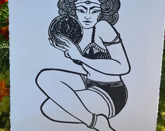 The Seer lino print