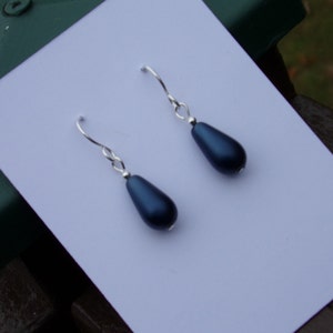 3/4" Matte Navy Preciosa Teardrop Earrings, Sterling Silver Hooks, Minimalist Boho Style