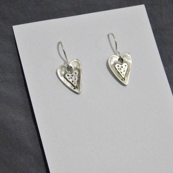 Small Tiny 1/2" Charm Rustic Heart Earrings/ Sterling silver ear wires/ Bohemian/ Boho/ Valentines/  Love/ Art Deco/ minimalist/ etched