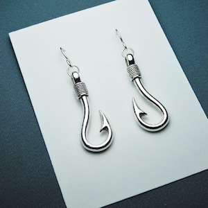 Hooked On You Silver Fish Hook Earrings Sterling Silver Ear wires/ Gone Fishing/ Wife gift/ love fishing/ Valentines