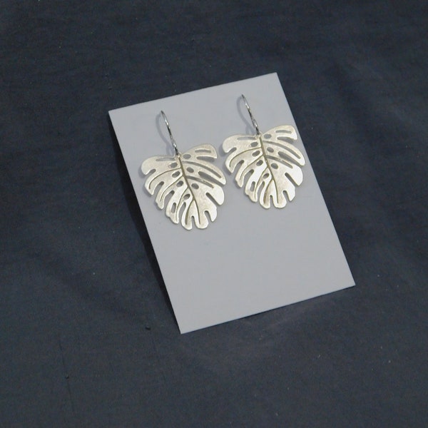 1" Charms Antique Silver Monstera Leaf Earrings/ Sterling silver ear wires / woodland/ botanical/ Bohemian/ Etched/ Art Deco/ Geometric