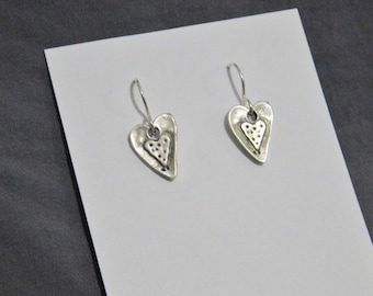 Small Tiny 1/2" Charm Rustic Heart Earrings/ Sterling silver ear wires/ Bohemian/ Boho/ Valentines/  Love/ Art Deco/ minimalist/ etched