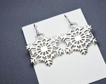 Snowflake Earrings/ Sterling silver ear wires/ silver plated charms/ Winter/ Christmas/ Birthday/ Bohemian/ Boho/ Wife / Daughter/ Grammy