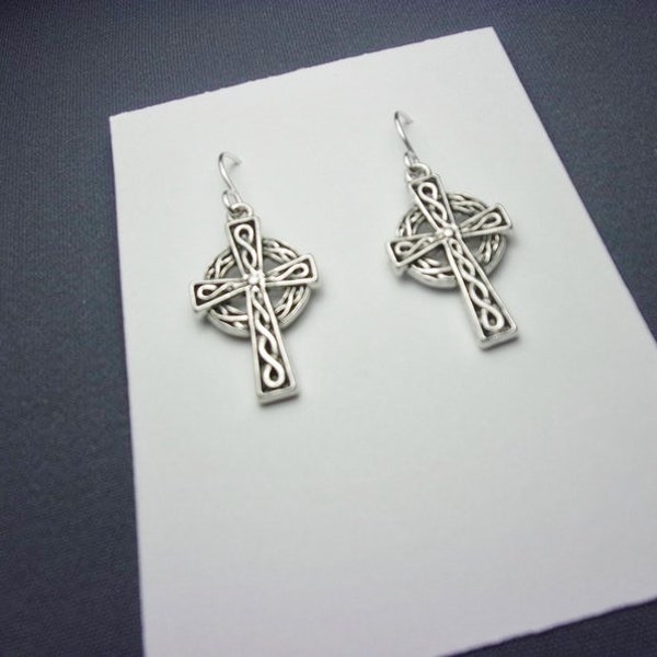 Silver Celtic Cross Earrings Sterling silver ear wires Religion Spiritual Jesus Believe Christian Born again
