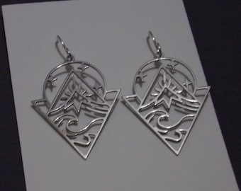 Ocean Wave Earrings, Sterling Silver Ear Wires, Stainless Steel Charms