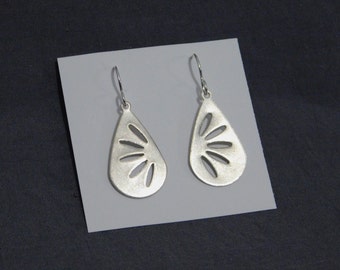 1" charm Teardrop Floral Earrings flower cut out Sterling Silver Ear Wires art deco bohemian botanical Artisan Geometric Art Nouveau