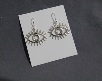 Eye Silver Earrings/ Sterling Silver ear wires/ wife/ daughter gift/ birthday gift/ geometric/ art deco/ art nouveau/  cut out/ eye lashes