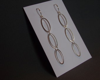 Sweet and Simple Oval Hoops Silver Earrings/ Sterling Silver ear wires/ birthday/ 2" charm/ Bohemian/ art deco/ art nouveau/ geometric