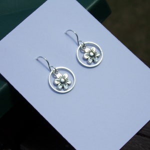 1/2 3/4 1 hoop choice Tiny Floral Flower Daisy Garden Silver Earrings Sterling silver ear wires Bohemian Botanical Geometric Art deco image 1