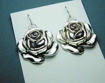 Large 1-1/2" charms/ Rose Garden Earrings/ Art Deco/ Botanical rose garden/ Flower/ Floral/ sterling silver ear wires/ bloom/ 3D/ Bohemian