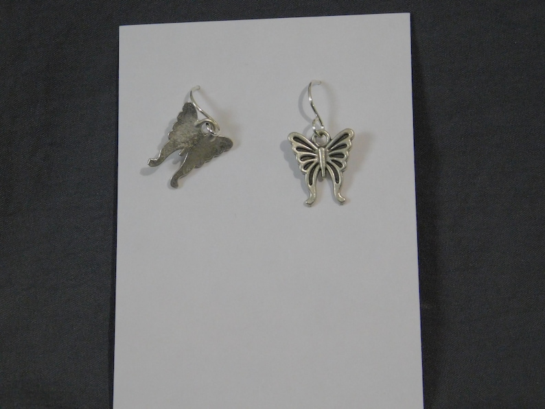 Butterfly Matte Silver Earrings Sterling silver ear wires Birthday woodland nature Symbol Geometric Art Deco filigree art decogift