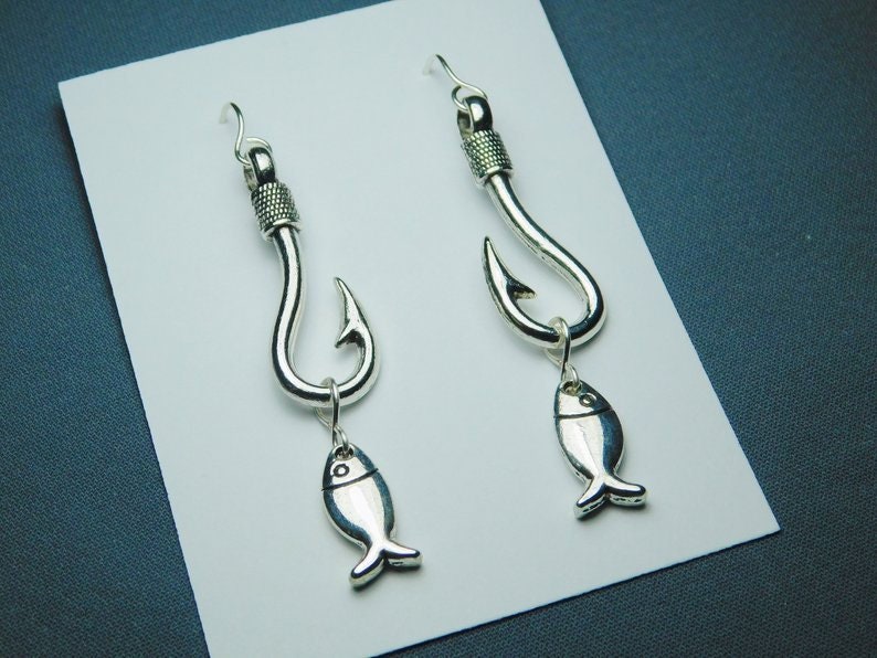 Jonikay52 Original Hooked On You Silver Fish Hook and Fish Earrings/ …