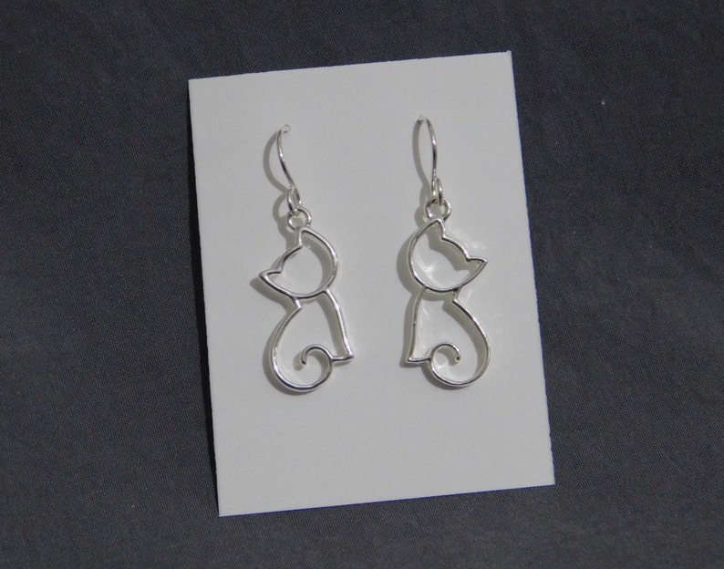 Kitty Cat Silhouette 1" Charm Sterling silver ear wires art deco bohemian