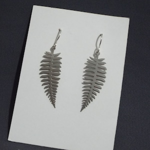 Stainless Steel Fern Leaf Earrings 1-1/2&quot; charm/ Sterling silver ear wires/ Bohemian/ art deco/ geometric/ art nouveau/ botanical/ woodland
