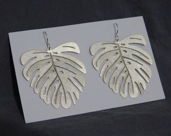 Large Statement 1-3/4 " Cut Out Monstera Leaf Earrings/ Sterling silver ear wires / woodland/ botanical/ Bohemian/ Art Deco/ Boho/ Geometric