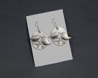 Country Chicks Bird Silver Oval Earrings/ Sterling silver ear wires/ Birthday/ woodland/ nature/Bohemian/ Boho/ love/ Branch/ leaf/Geometric