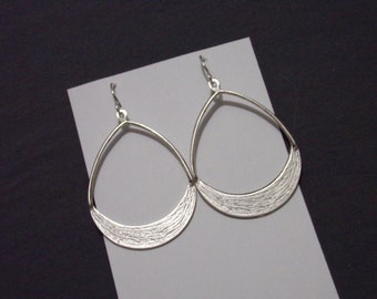 2" charm Brushed Teardrop Hoop Earrings Sterling silver ear wires Geometric art deco bohemian boho artisan modern statement art nouveau