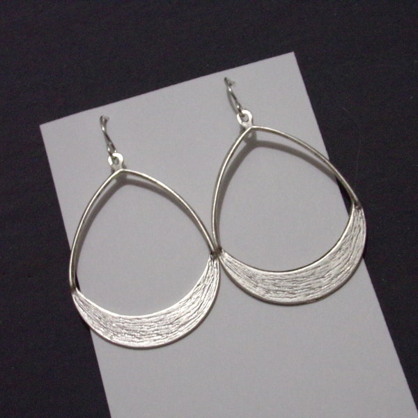 2" charm Brushed Teardrop Hoop Earrings Sterling silver ear wires Geometric art deco bohemian boho artisan modern statement art nouveau