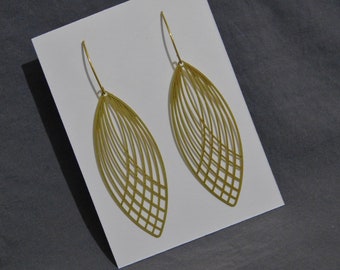 Statement Marquise Weave Raw Brass Earrings/ Geometric/ Weave/ Bold/ Shiny/ elf leaf ear wires/ Bohemian/Boho/ Leaf/ magnolia/ Art Deco