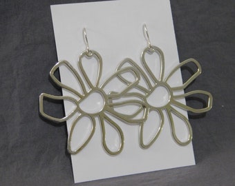 2" charm Large Daisy Silver earrings Botanical Garden Flower Floral sterling silver ear wires woodland geometric Cut Out art deco bohemian