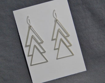 Triple Triangle Trees Silver Earrings Sterling Silver Ear Wires/Birthday /Bohemian / Boho/ Vintage style/ minimalist/ art deco/ artisan