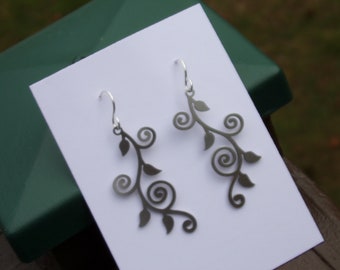 Leaf Branch Earrings/ Sterling silver ear wires/ Stainless Steel Charms/ Bohemian/ art deco/ geometric/art nouveau/ woodland/ artisan gift