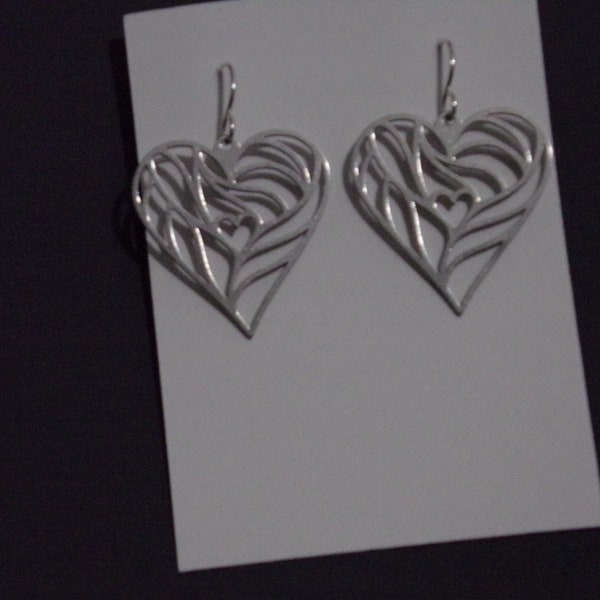 Lazor cut Steel Art Heart Silver Earrings Sterling silver ear wires Bohemian Birthday Heart Doctor Love Art Deco Geometric Art Nouveau Gift