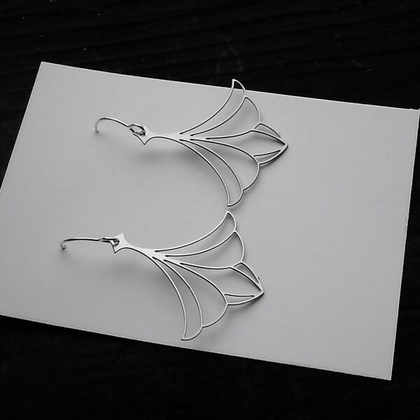Pendientes de abanico de acero inoxidable, ganchos de plata de ley, estilo art déco.