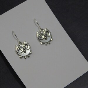 Cute Little Wise Hoot Owl Earrings/ Sterling silver Ear Wires/ Woodland/ Bird/ Bohemian/ minimalist/ Raised design/ Woodland/ Art Deco