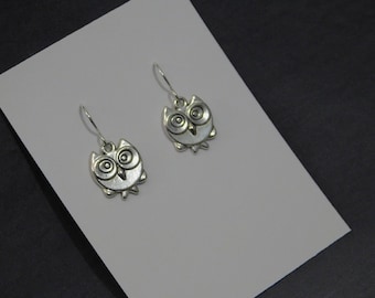 Cute Little Wise Hoot Owl Earrings/ Sterling silver Ear Wires/ Woodland/ Bird/ Bohemian/ minimalist/ Raised design/ Woodland/ Art Deco